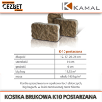 Wymiary kostki brukowej postarzanej Kamal model K-10